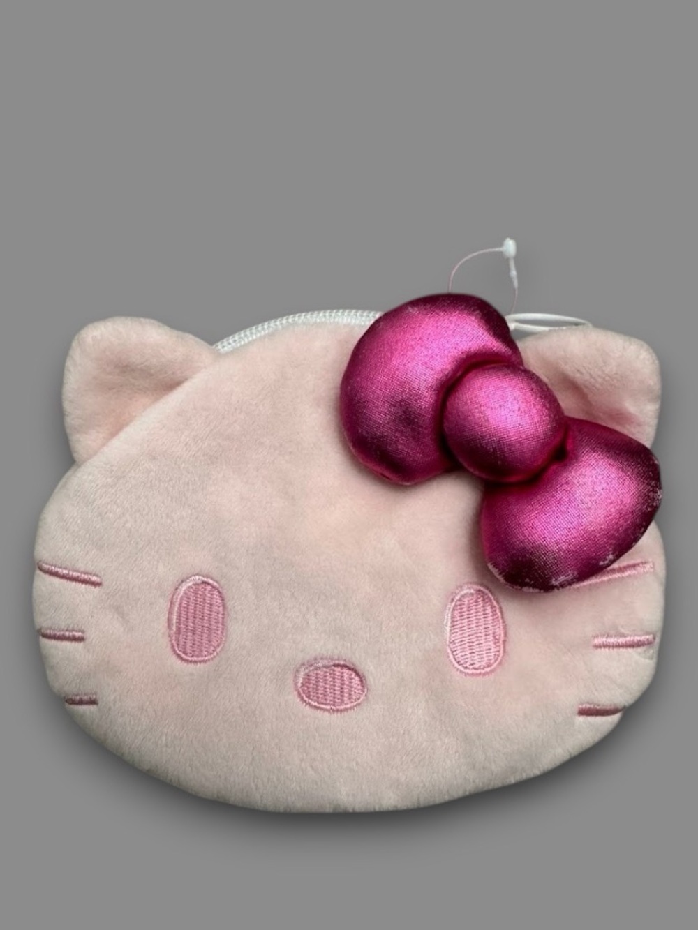 Hello Kitty Pink Plush Zipper Pouch Metallic Bow Coin Purse Sanrio